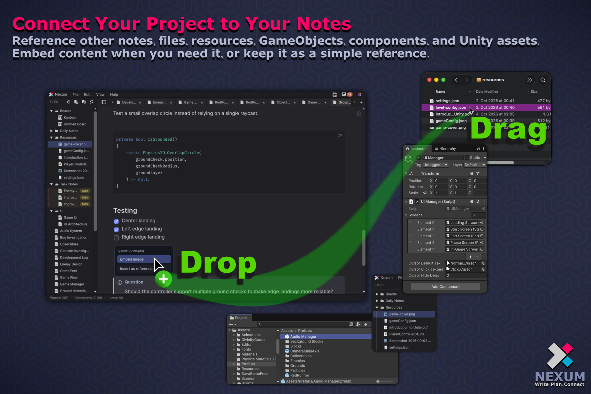 Nexum connecting notes to the Unity project